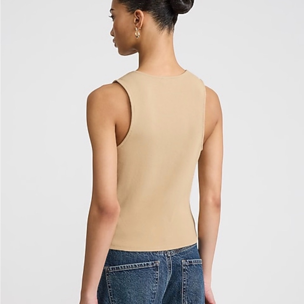Express Beige Button-Front Ribbed Tank - Picture 7 of 8
